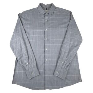 Crosby & Howard Large Plaid Long Sleeve Shirt Mens-Large Gray/White Button Down